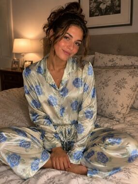 croft & barrow Blue Floral Satin Pajama Set